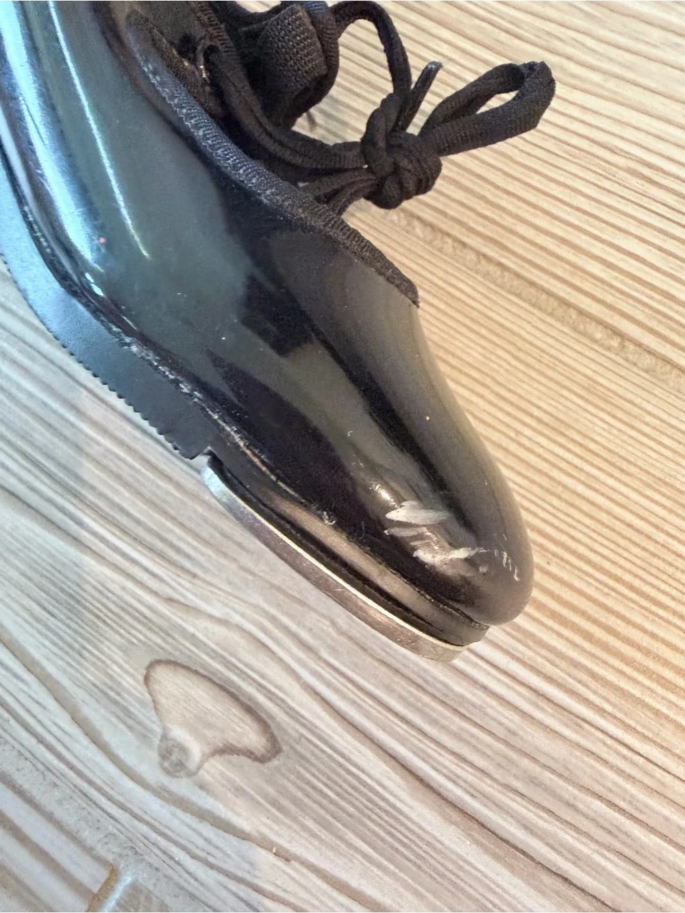 Capezio Jr Tyette Tap Shoes kids youth 12W Black Patent Lace Up Dance Shoes